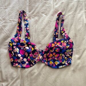 Tropical Floral Bikini Top - Pink and Blue